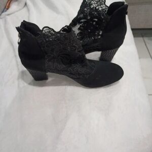 Elegant Black Lace Heeled Ankle Boots